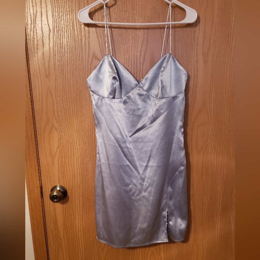 Satin-like light/pastel blue mini dress